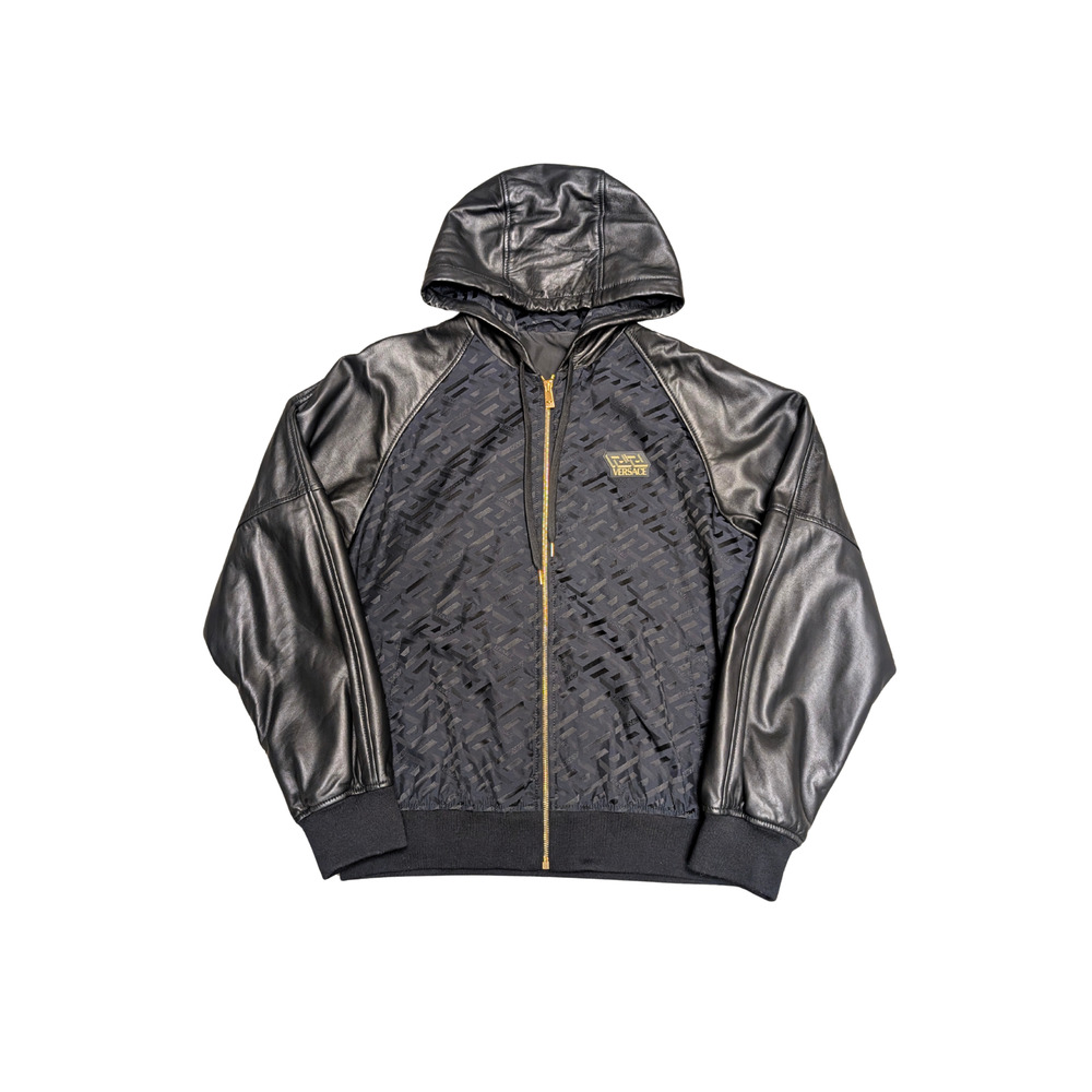 Versace Black Windbreak Bomber Leather Jacket Size Large